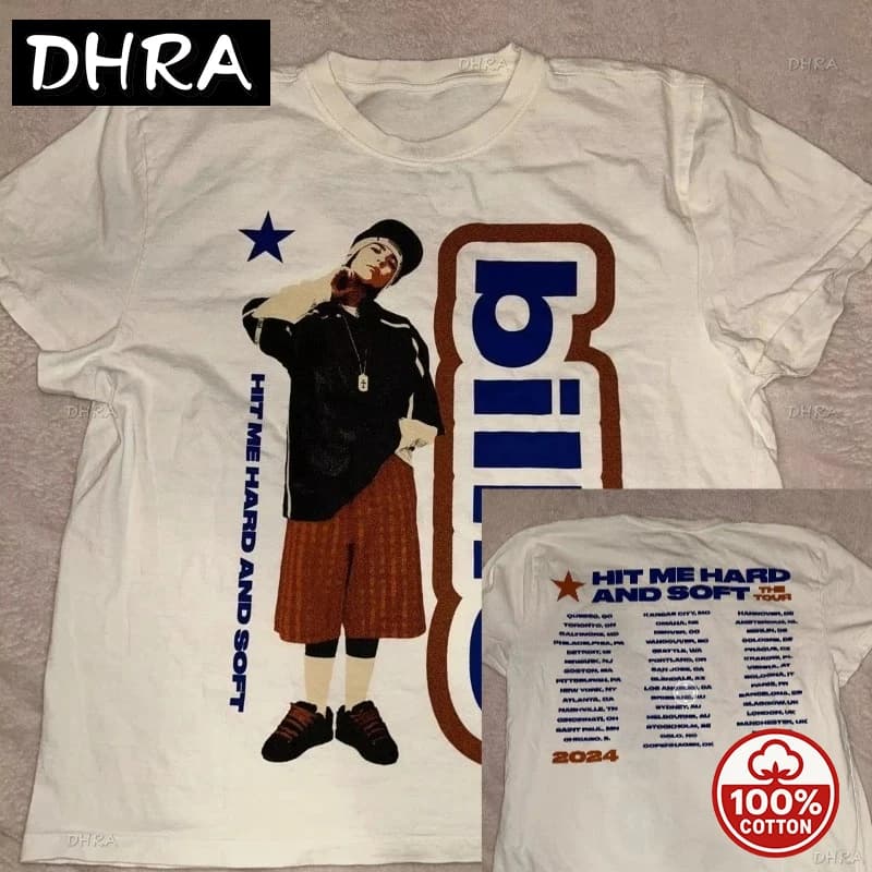 T-shirt Oversize Billie Estate 2025 Nuova Maglietta Tour Hit Me Hard and Soft in Cotone da Donna e da Uomo - Maglietta Popolare