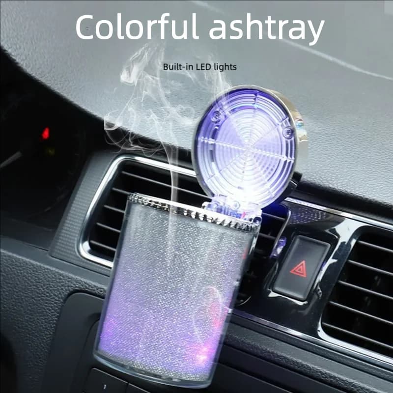 Piccola auto, roulotte, posacenere automatico con luce a LED, mini pattumiera per auto, coperchio portatile, per portabicchieri per auto, casa, ufficio e viaggi