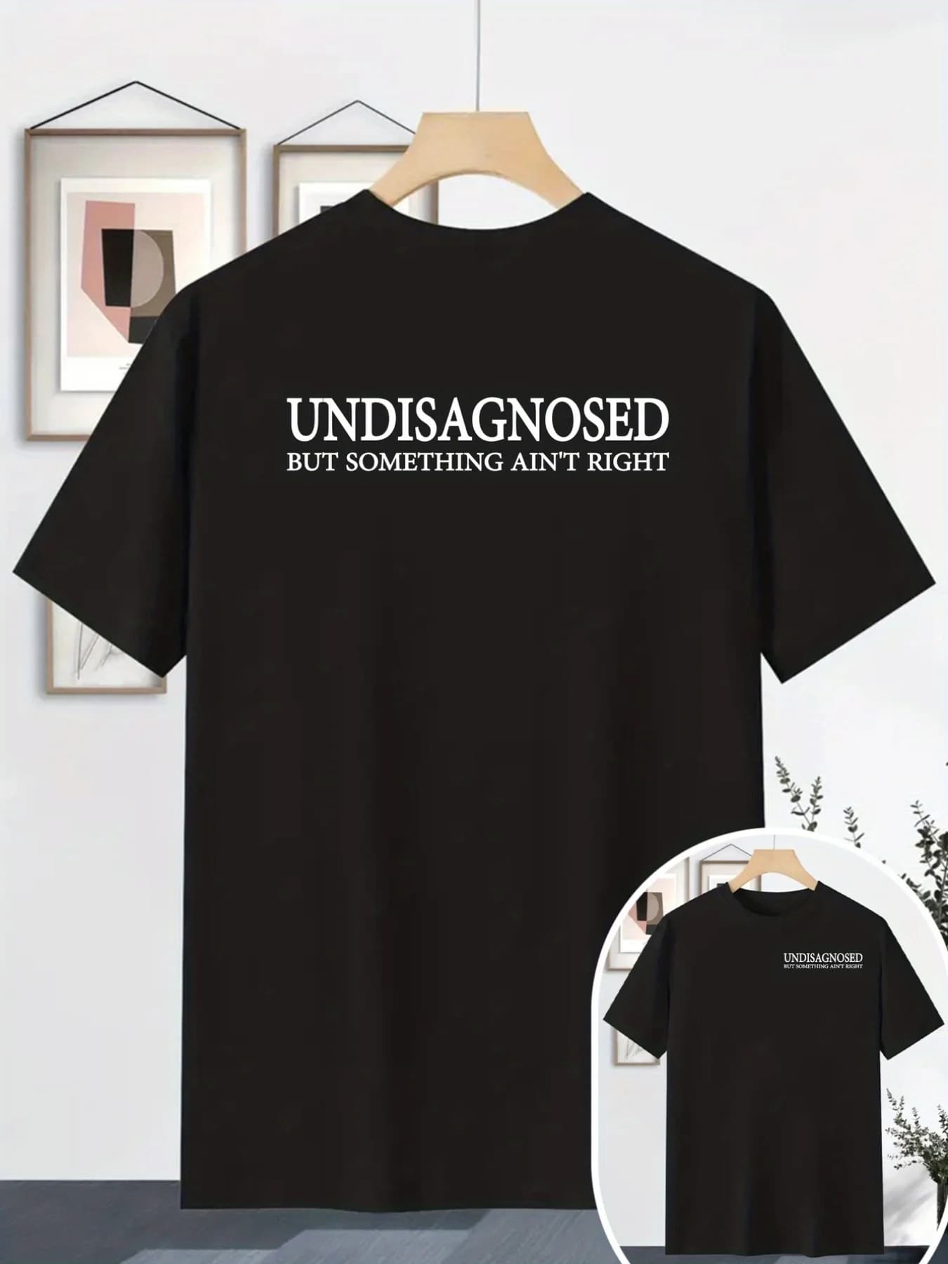 Funny Men's Black Graphic T-Shirt Undiagnosed Bold Typography Ain'T Right Statement Slogan Print 100% Cotton Heavyweight Short Sleeve Casual Streetwear Tee
