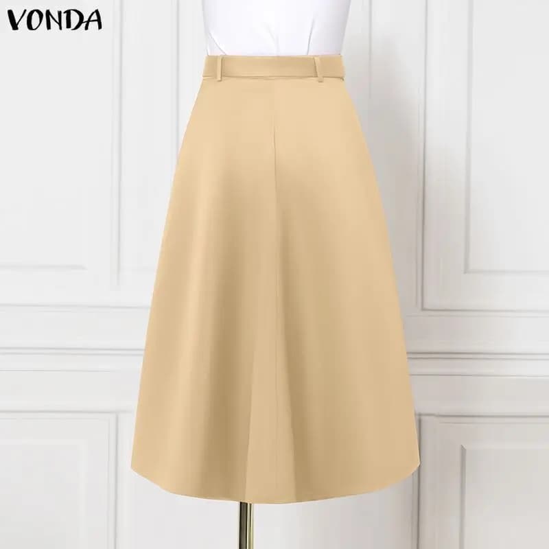 Plus Size 5XL VONDA Women Asymmetrical Maxi Skirts Fashion Satin Bottoms Solid Elegant Belted High Waist Long Jupes Faldas Saia