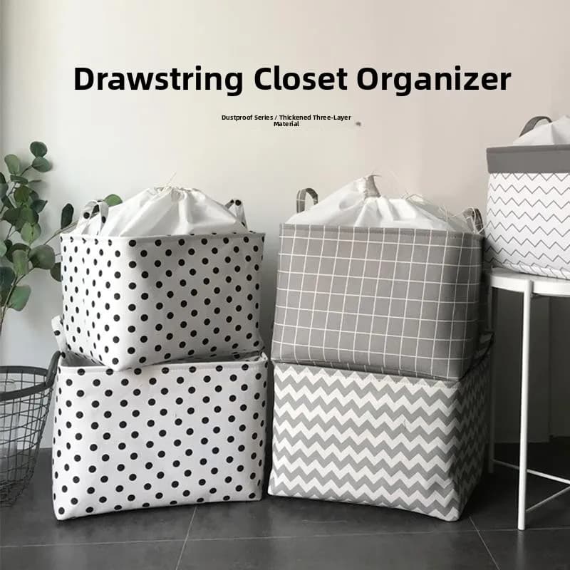 Large non-covered basket with coulisse, in fabric, foldable, for wardrobe, dormitory and dirty linen