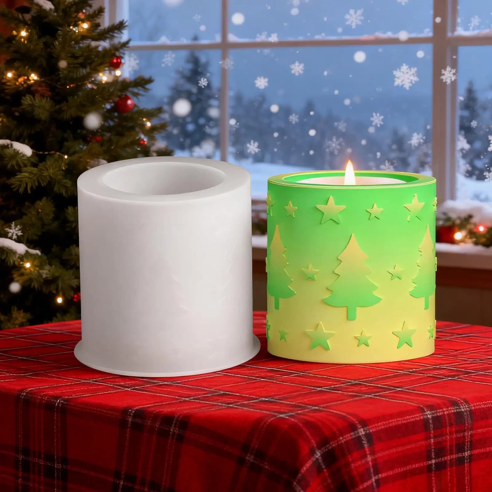 Christmas Resin Molds Silicone Embossed Tree Pillar Crafting Tools Storage Container Holiday Silicone Molds For Epoxy Soap