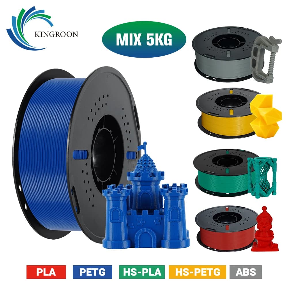 KINGROON Multi-Pack Combo PLA/PETG/ABS/HS Bobine da 5kg Filamento Standard 1,75 mm per Meno Sprechi e Più Stampe 3D