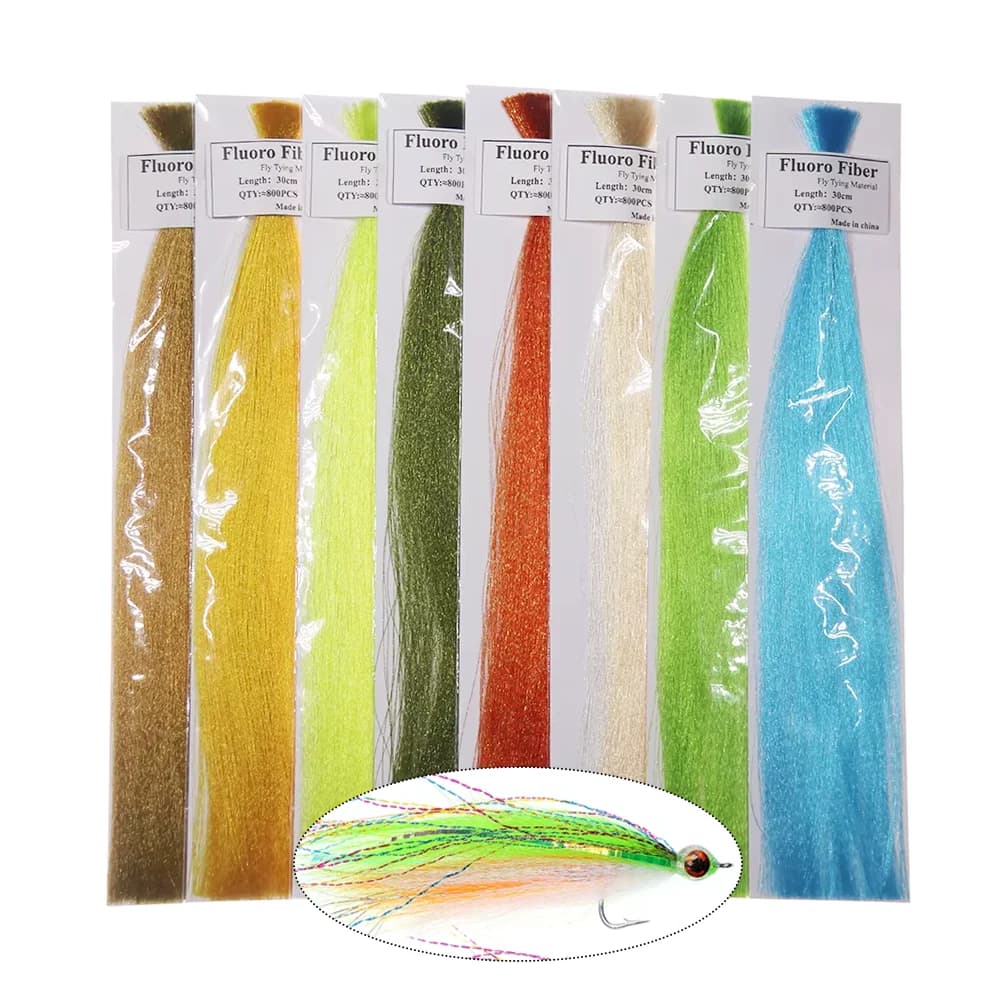1 confezione/8 confezioni di Fibra Sintetica Fluoro per la creazione di Mosche Artificiali (Streamers, Minnow, Tube Flies) per la pesca di Lucci e Musky