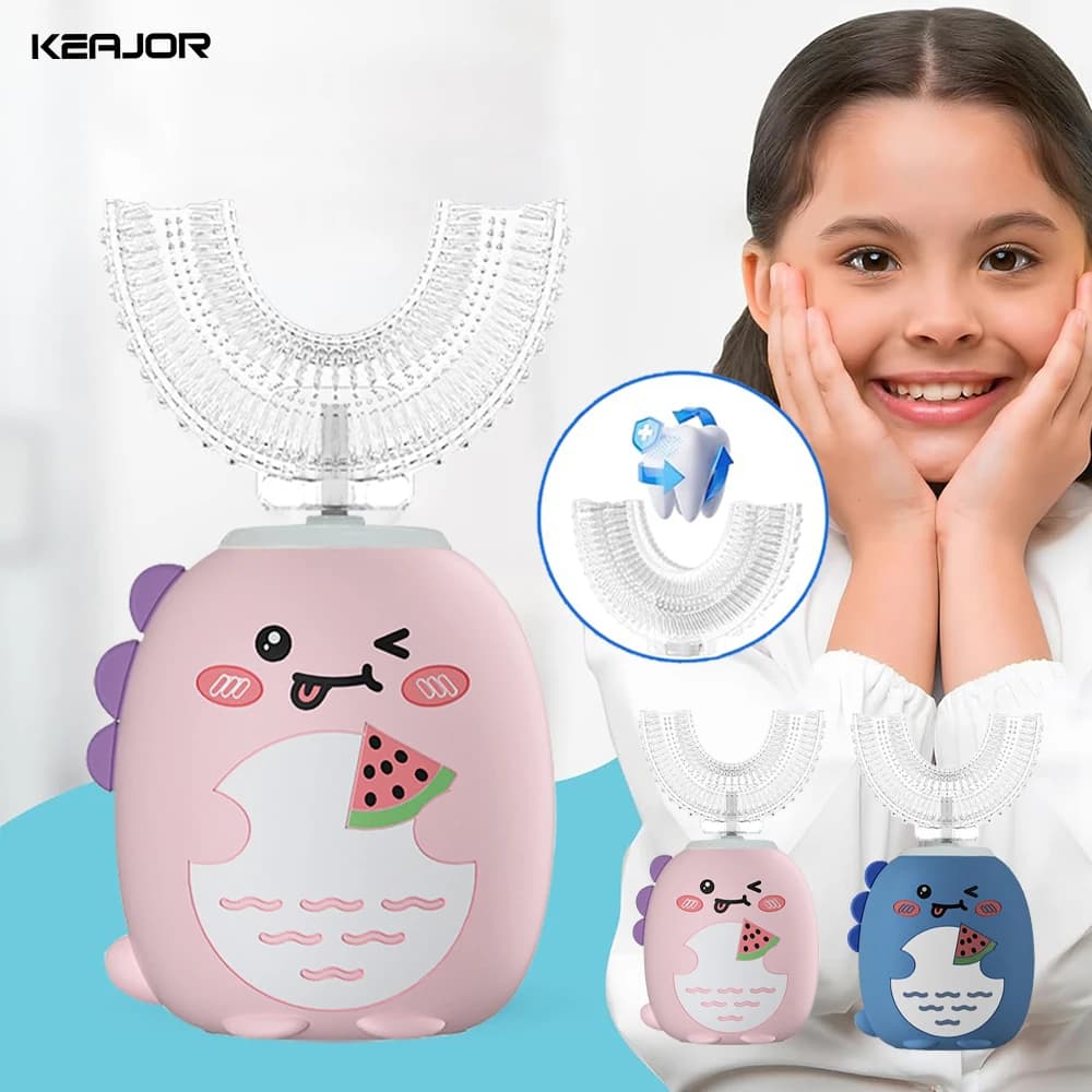 Rechargeable U-shaped electric toothbrush Silicone automatic sonic toothbrush for children's oral hygiene 360 degree cleaning