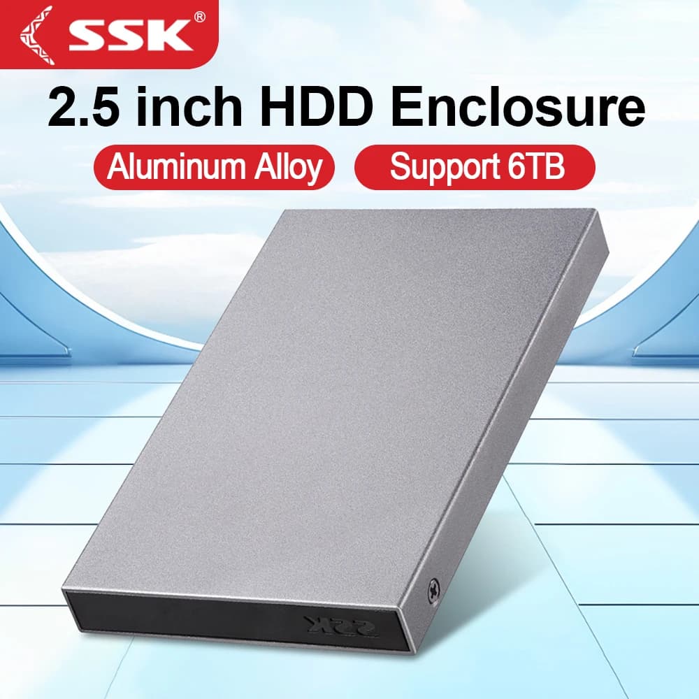 Custodia per disco rigido da 2,5 pollici SSK USB 3.1 da 6 Gbps a SATA Adattatore per custodia HDD esterna in alluminio SATA HDD SSD con compatibile con UASP