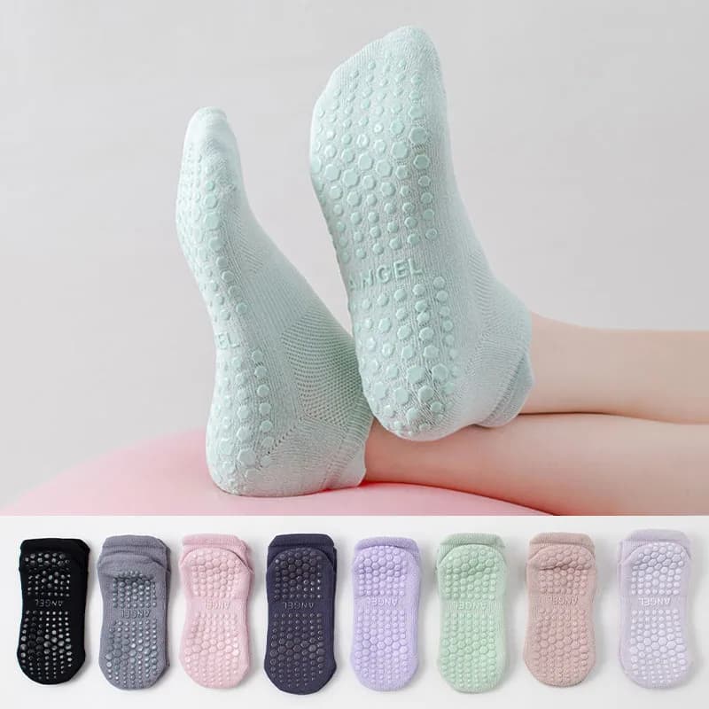 Calzini da Yoga per Donna in Cotone con Silicone Antiscivolo, Calzini a Caviglia Bassa per Pilates