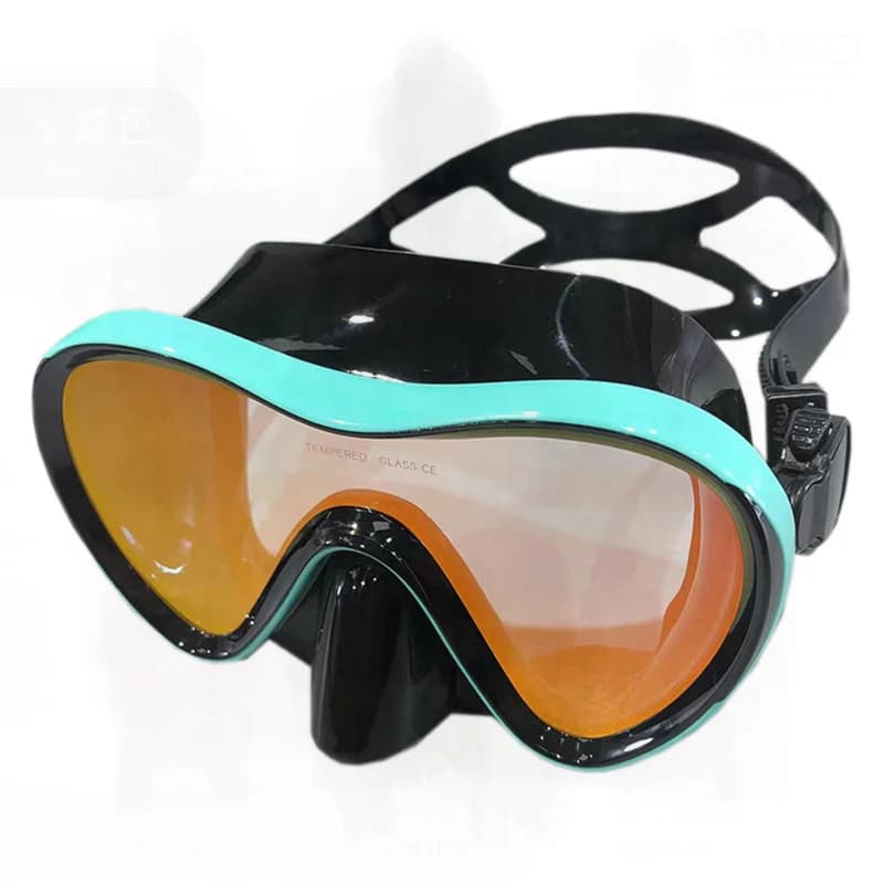 Underwater mask for adult frog mirror 308 New blue magic lens Tempered glass swimming glasses White full iridescent blue background
