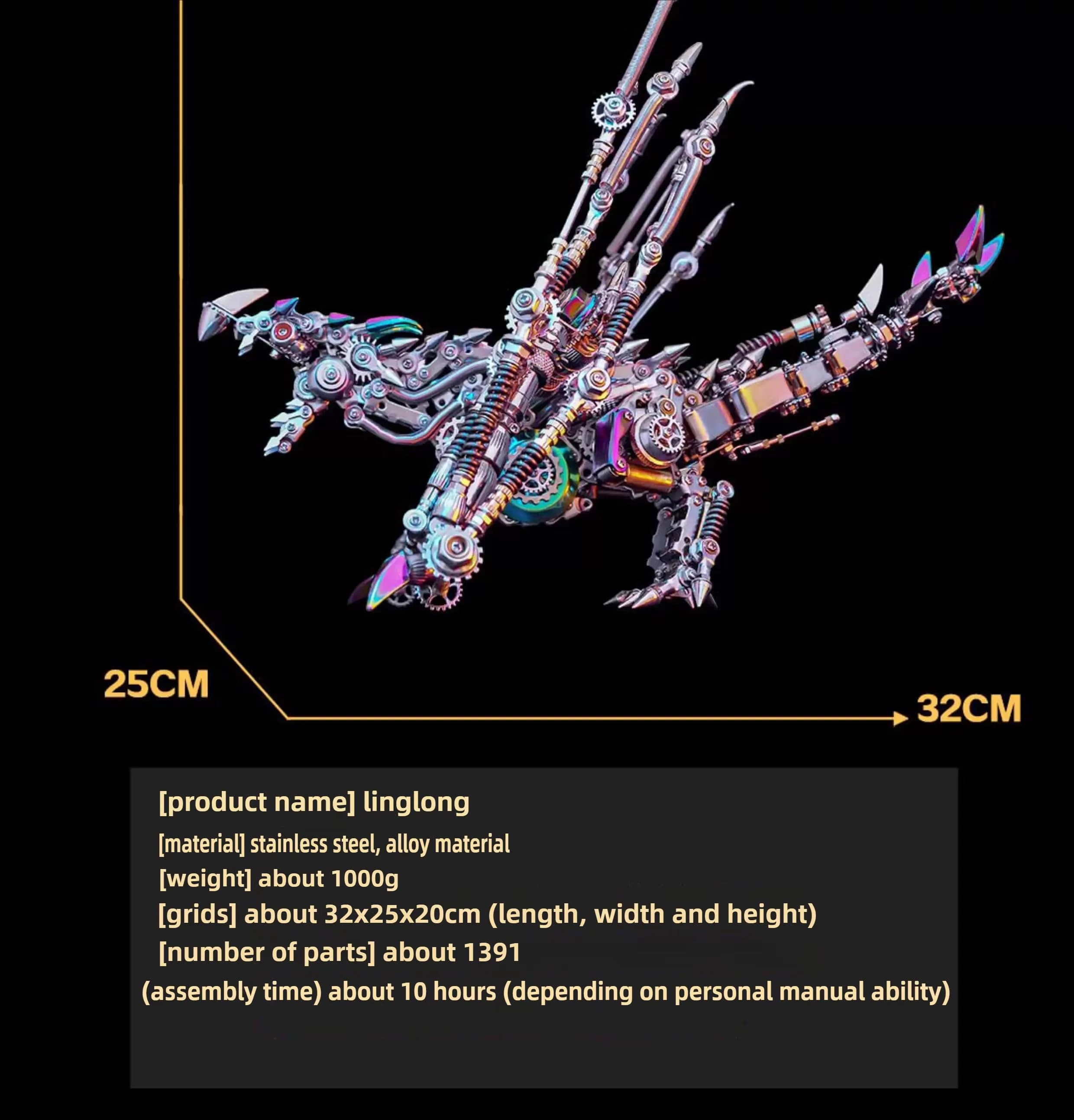 Mechanical Dragon Metal Assembly Model High Difficulty Cyberpunk Puzzle Building Block Toy Handmade DIY Ornaments