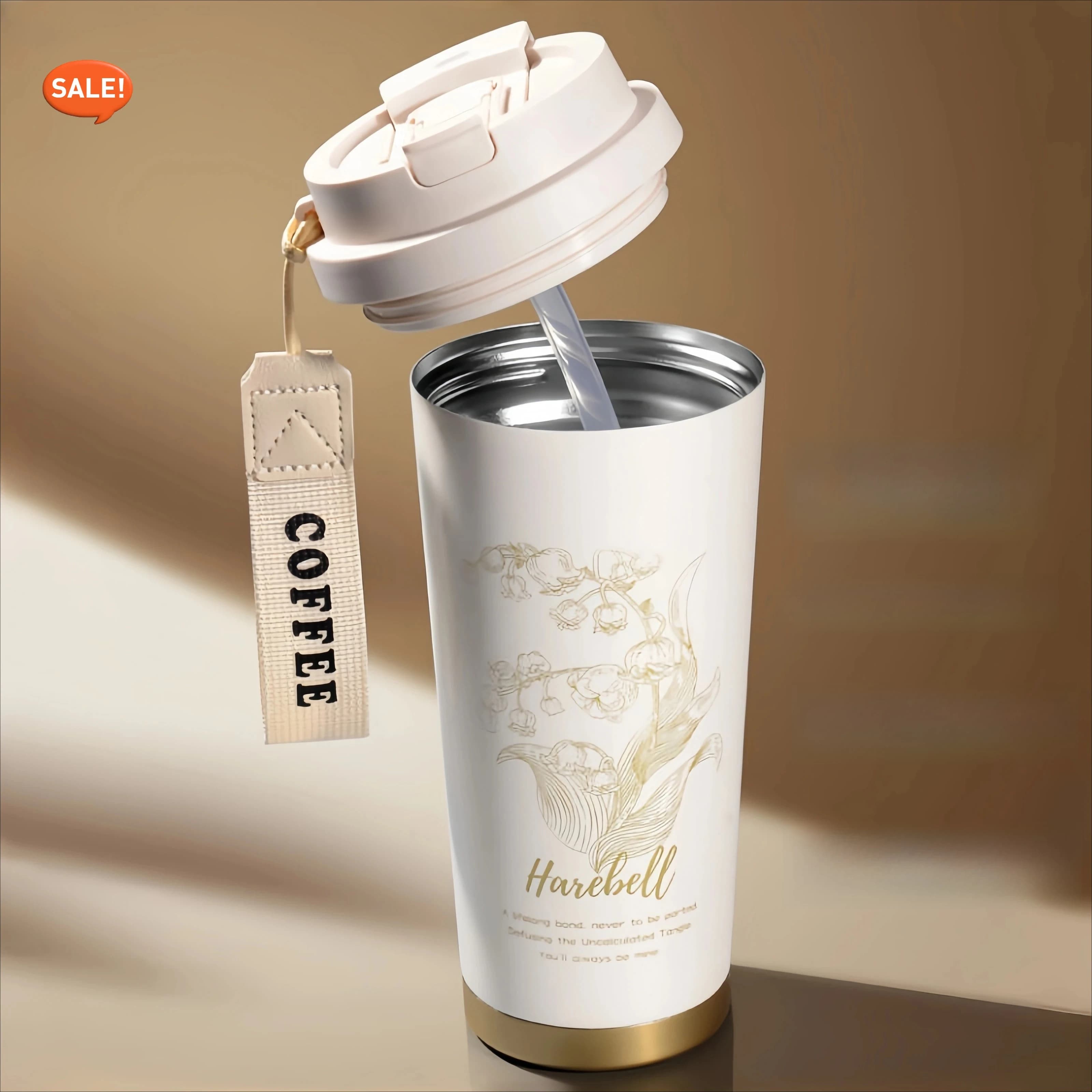 Bicchiere Lily of Valley Thermos in acciaio inossidabile da 500 ml con cannuccia Doppio coperchio a tenuta stagna per regalo da viaggio per auto da ufficio da donna