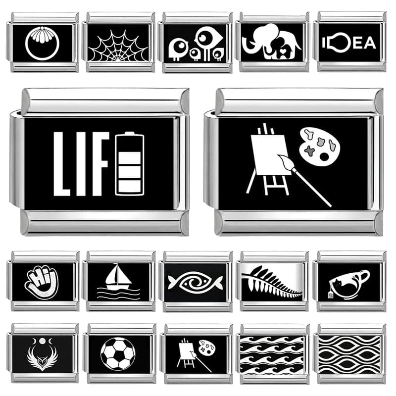 2026 Wholesale Laser Engraving LIFE Easel Cat Football Italian Charm Links Fit 9mm Stainless Steel Bracelet Women DIY Making