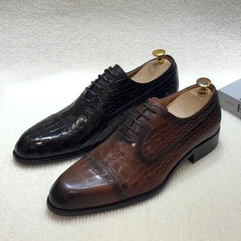 Luxury Handmade Men's Genuine Leather Dress Shoes Classic Cap Toe Oxfords Lace-Up Formal Business Wedding Office Footwear