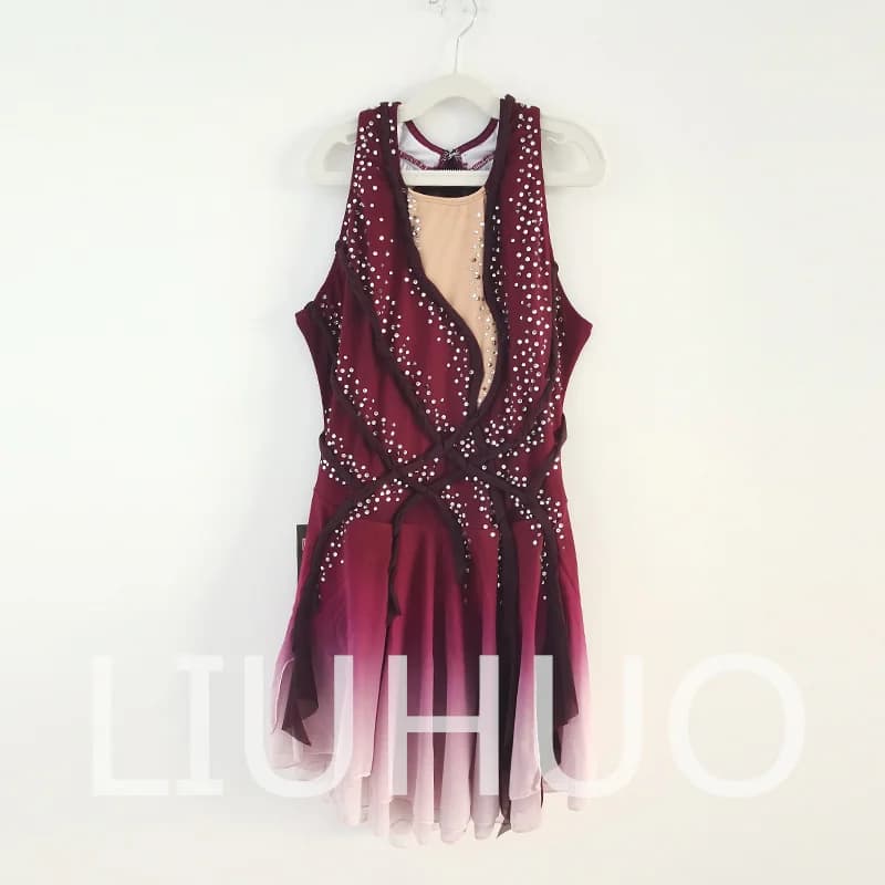 LIUHUO Pattinaggio di Figura sul Ghiaccio Vestito Ragazze Donne Adolescenti Elastico Spandex Gradiente Concorso All'ingrosso Rosso BD7095