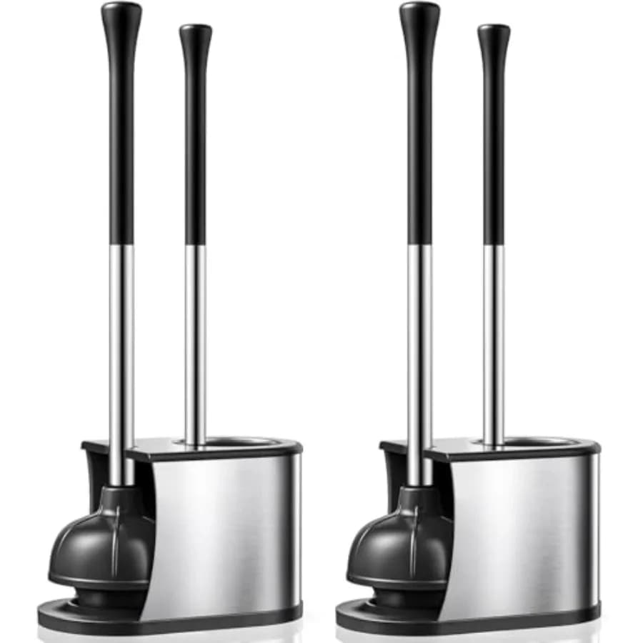 Set di sturalavandini e spazzole per WC: Combo in acciaio inossidabile antiruggine con setole curve - Sturalavandini resistente per WC
