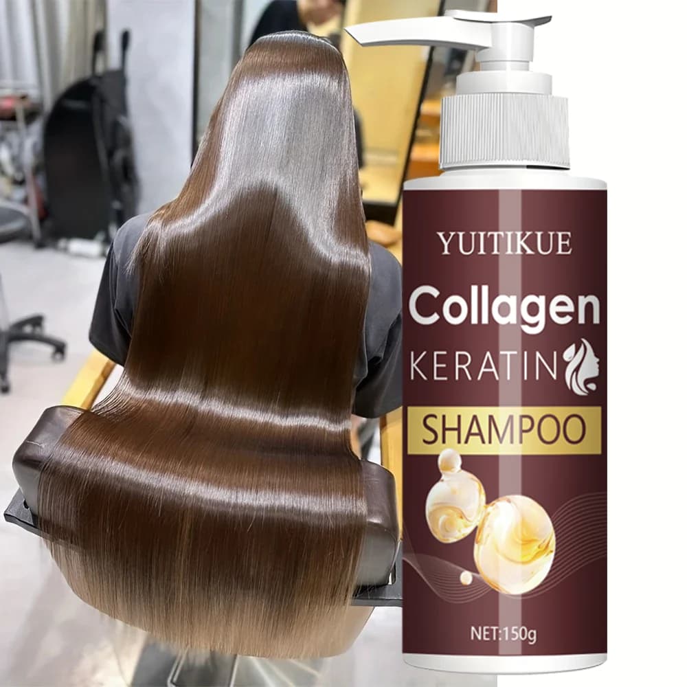 Shampoo al collagene alla cheratina 150 g - Nutre le radici dei capelli, ammorbidisce e le brillanti, riparazioni delicate, design della testa della pompa