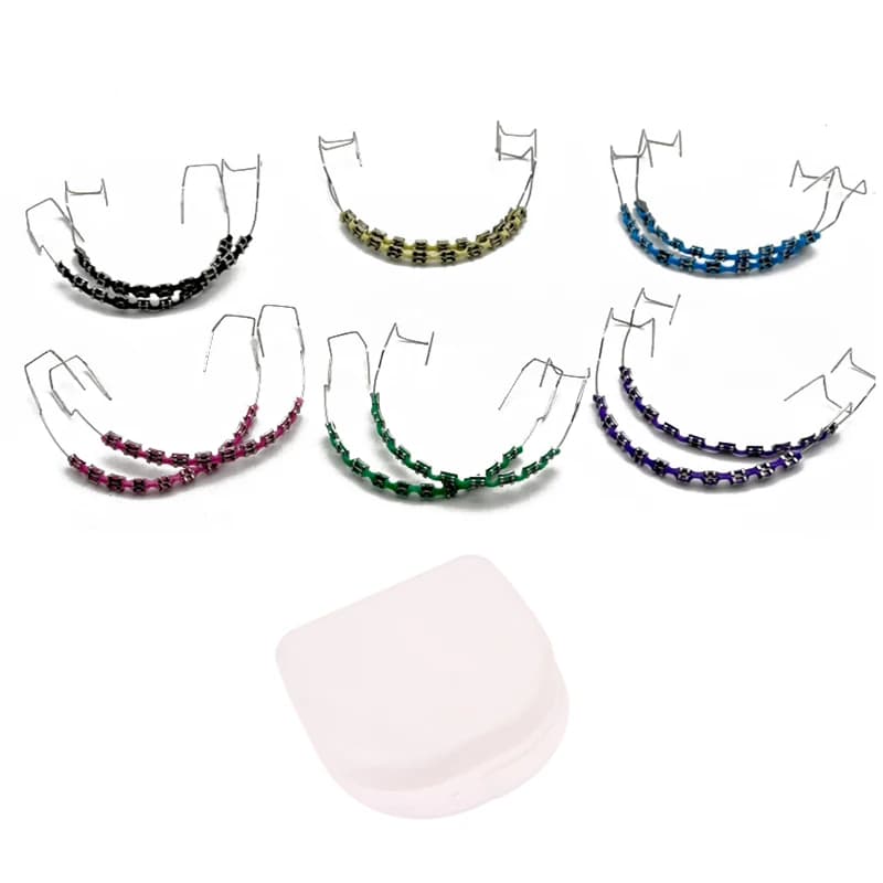 【AD】2 Pezzi Fissaggi Ortodontici Finti alla Moda, Colorati, per Denti, Fili Metallici Temporanei, Attacchi Metallici, Legature Ortodontiche Dentali