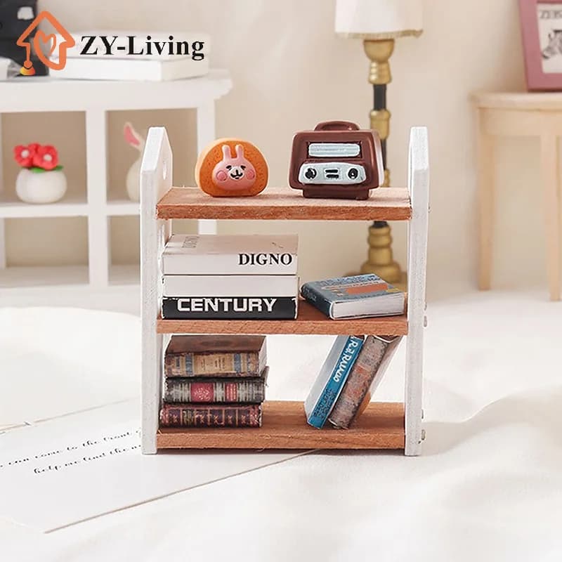 Libreria in Miniatura 1:12 per Casa delle Bambole, Scaffale a Tre Ripiani, Espositore, Modello di Arredamento, Accessori per Casa delle Bambole