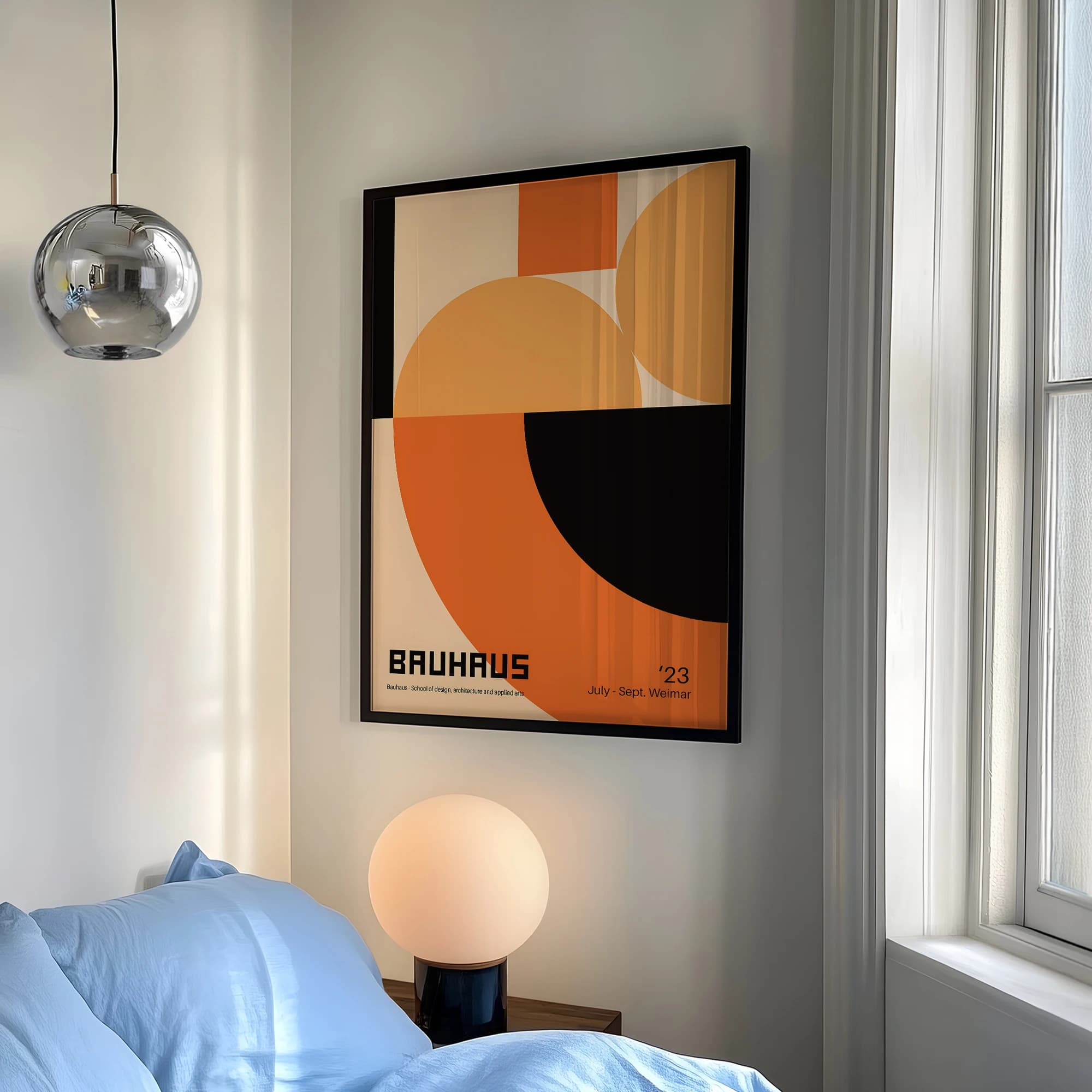 Modern geometry Bauhaus School Orange Wall Art Stamps Aluminum Frame Painting on canvas Poster Image for living Home Decor