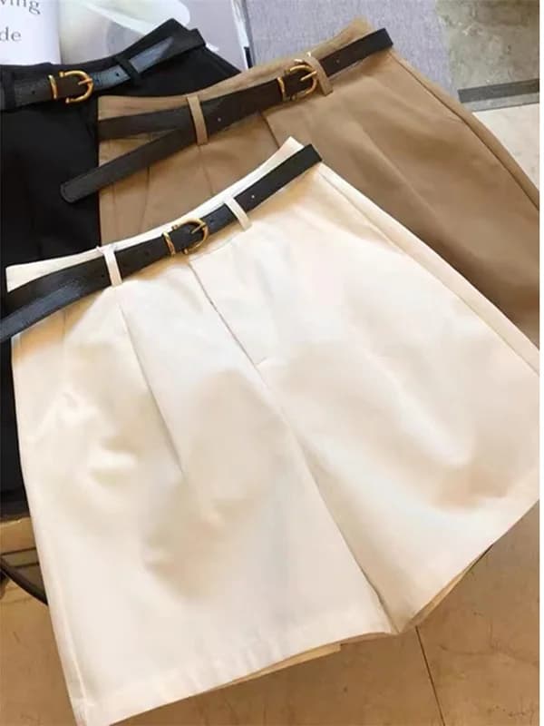 High Waist A-Line Shorts Women's Casual Comfortable Short Pants Korean Style Commute Wind Pocket Design Other Fabric Wide Leg...