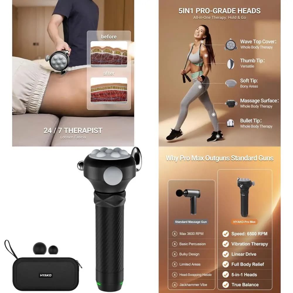 Pistola per Massaggio Profondo - Vibrazione a 6500 RPM per Alleviare il Dolore su Tutto il Corpo e Recupero Muscolare | Massaggiatore portatile palmare (grigio)