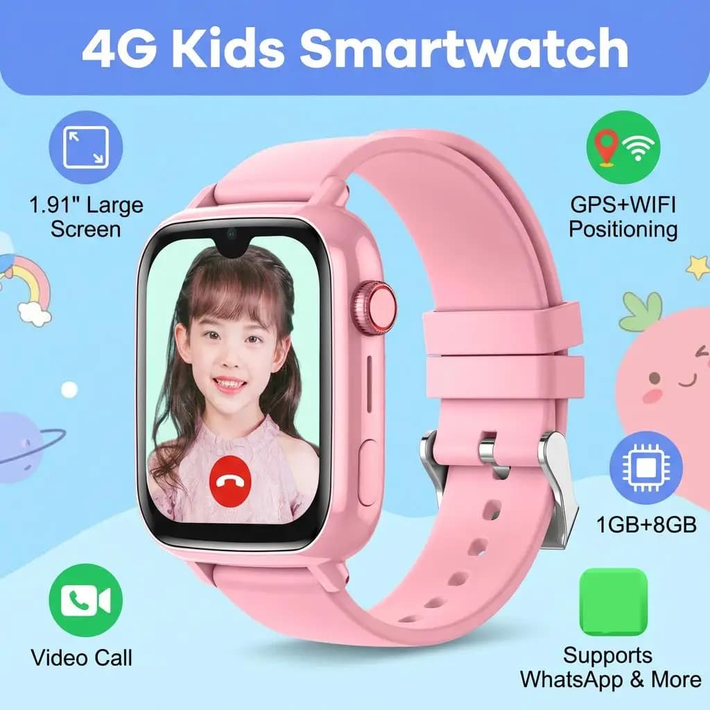 Smartwatch 4G per Bambini con GPS e WiFi, Schermo da 1,91 Pollici, Chiamata Bidirezionale, Monitoraggio Vocale e Allarme SOS, Download APP, Regalo Ideale per la Sicurezza dei Bambini