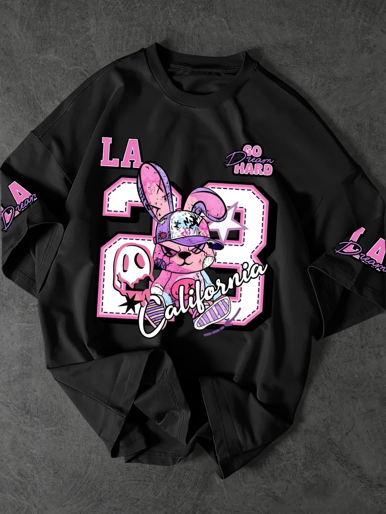Nuova T-shirt Estiva da Uomo alla Moda con Stampa, Motivo Digitale Semplice con Coniglio Cartoon e Numero 23