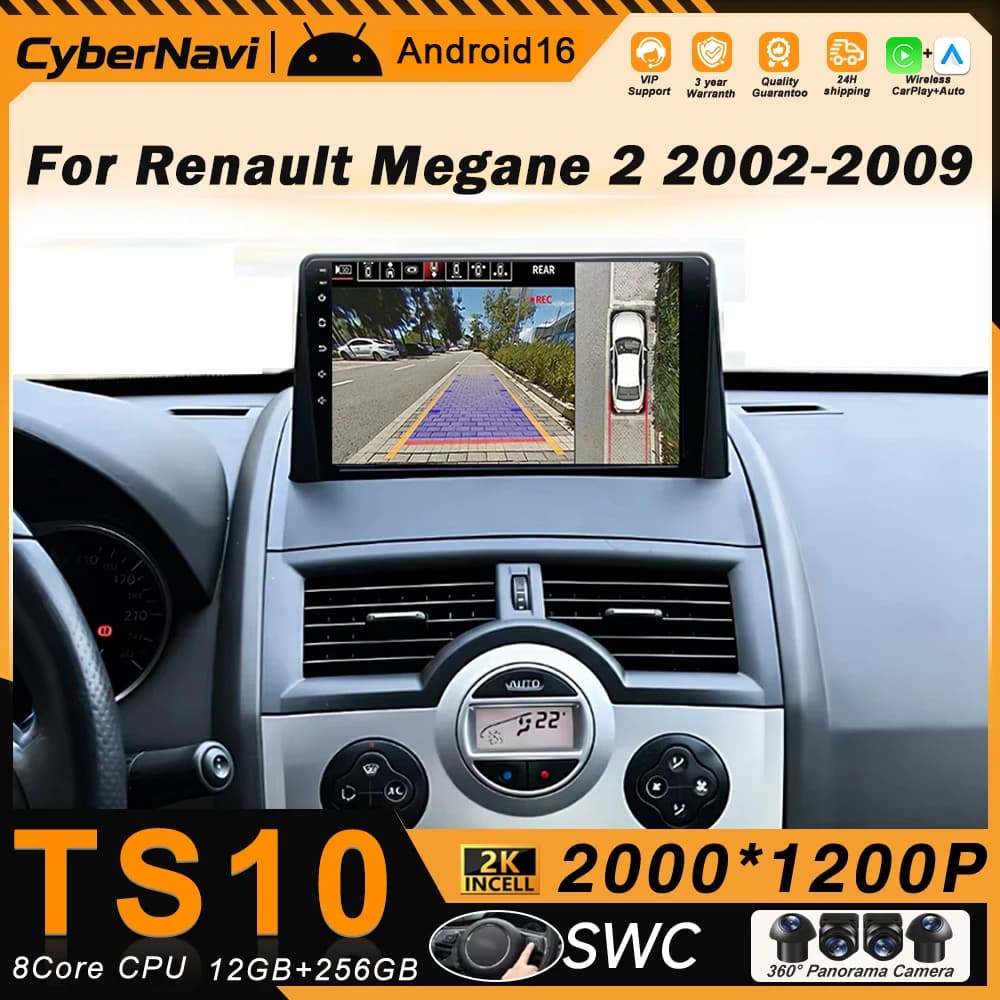 Autoradio Android per Renault Megane 2 2002-2009 7862 con Carplay, Lettore Multimediale Auto, DVD, Schermo 2K, Navigatore GPS, Bluetooth, Unità Principale