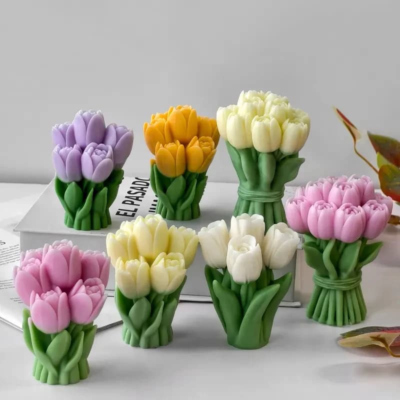 Nuovo Stampo in Silicone per Bouquet di Tulipani Fai-da-Te per San Valentino 2026, Stampi per Candele Profumate, Forniture per Sapone e Candele Artigianali