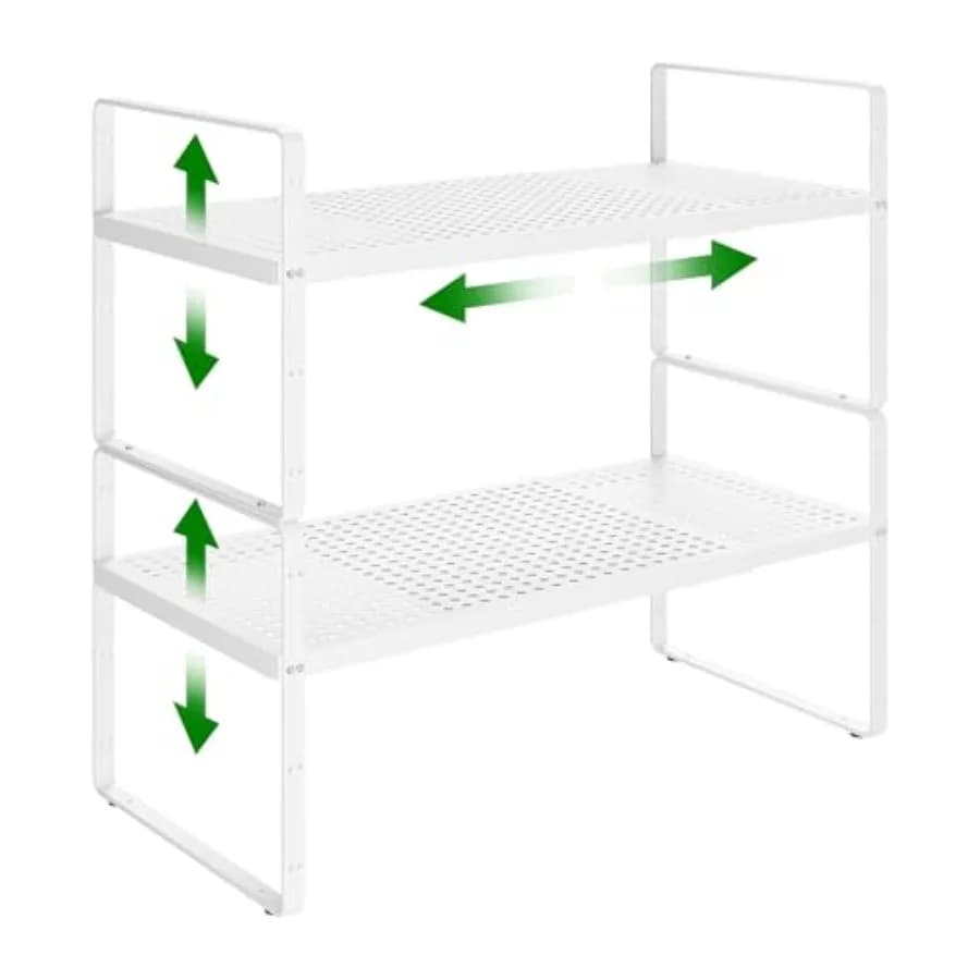 Heavy Duty Metal Spice Rack for Kitchen Counter, Pantry, Cabinet, Bathroom Storage White, Stackable Organizer Shelf 16.527 L x