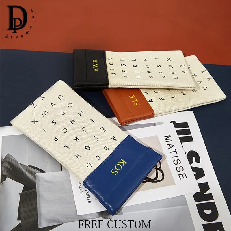 Custom Letters Sunglasses Bag Engraving Name Leather Canvas Glasses Jewellery Case Cosmetic Bags With Fashionable Makeup Brushes