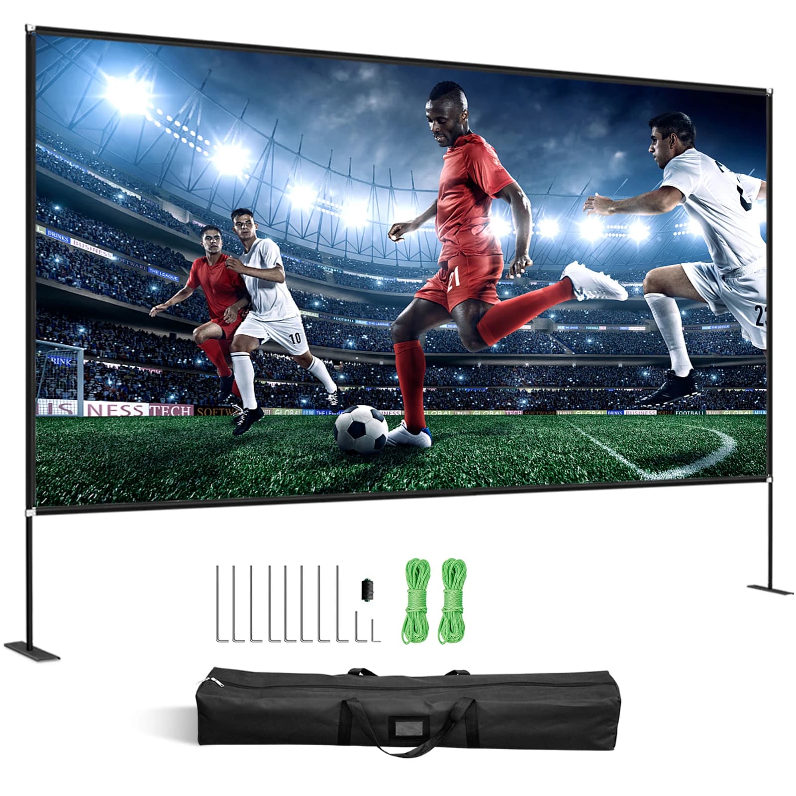 SucceBuy 150 Inch Projector Screen W/Stand 16:9 4K HD Wide Angle W/ Storage Bag Portable Home Cinema for Outdoor