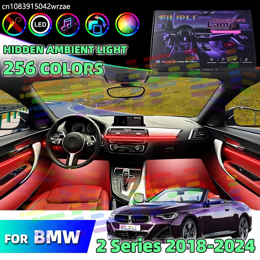 Per BMW Serie 2 G42 U06 Lampade LED al Neon 64 RGB Striscia Luminosa Sinfonica con Effetto Musicale Decorazione Atmosfera Auto