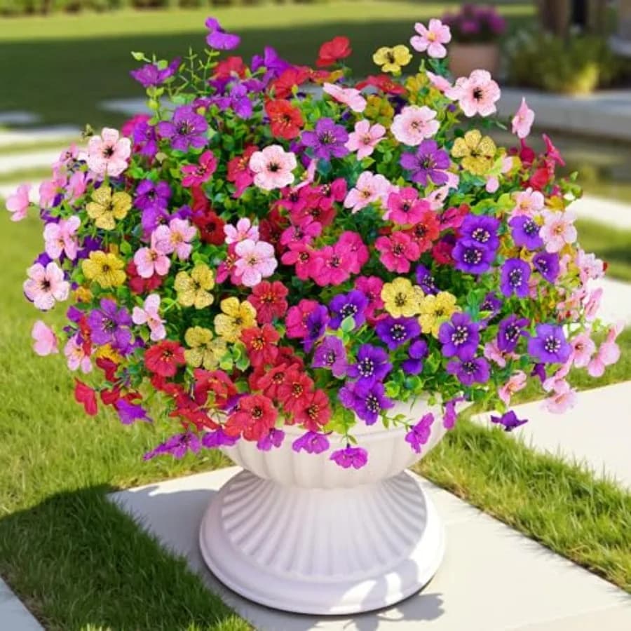 Artificial Faux Flowers Plants for Outdoors Outside Spring Summer Decoration, 12 Bundles Silk Daisy Realistic Fake Flowers Plan