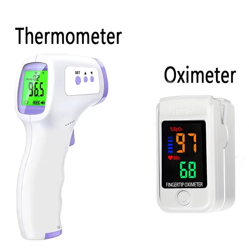 Termometro a infrarossi senza contatto per la fronte, ossimetro portatile da dito, monitor per la saturazione dell'ossigeno nel sangue, kit per la cura della salute