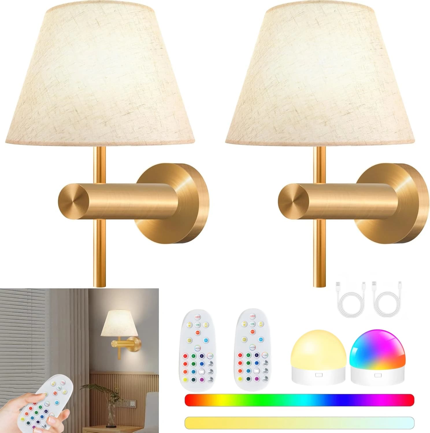 Lampada da parete senza fili ricaricabile a batteria, 12 RGB, con ricarica wireless, telecomando, dimmerabile, lampada da parete magnetica, adatta per camera da letto, soggiorno
