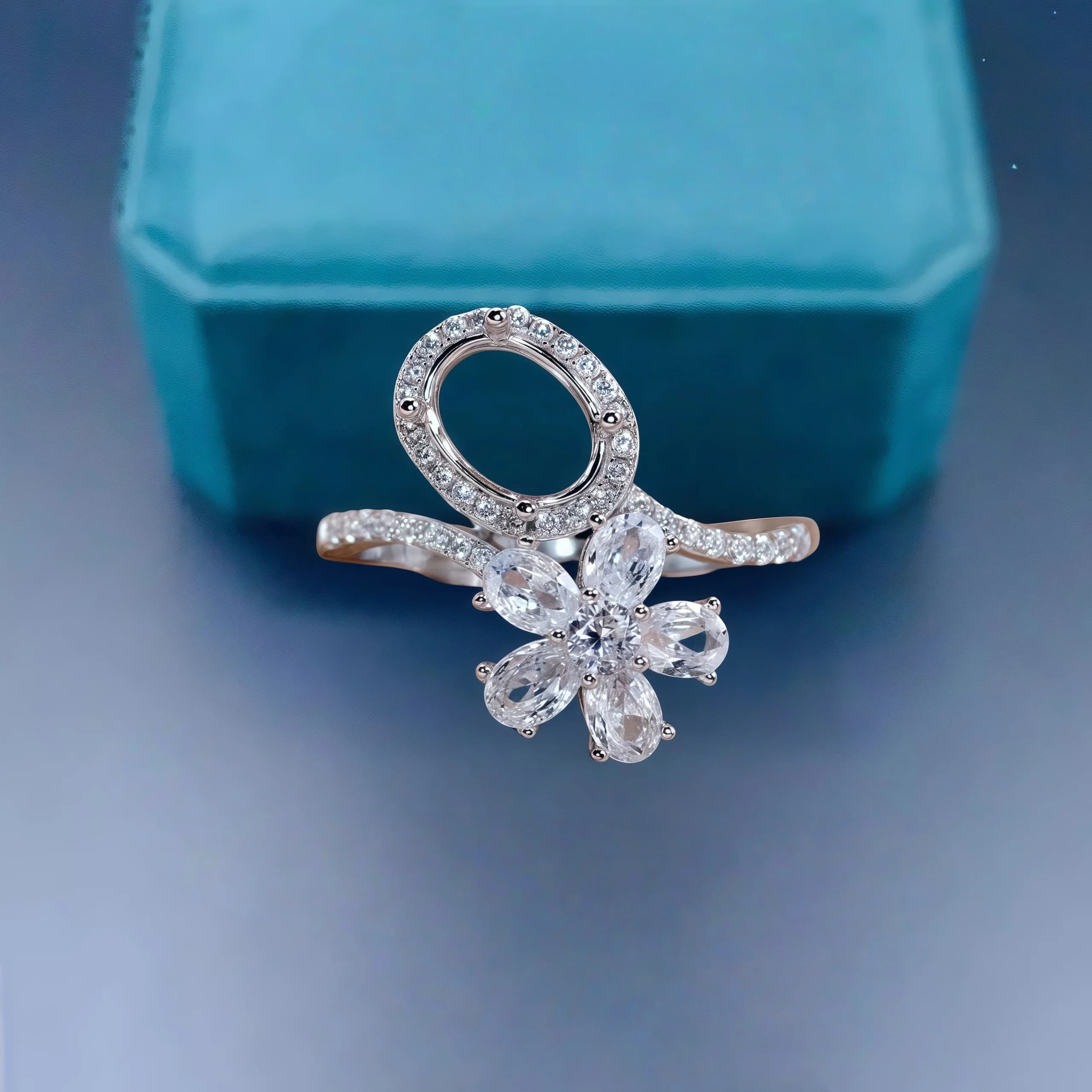 Impostazione 6*8mm Pietra ellittica Anello porta vuoto fai da te S925 Argento sterling Fine Fashion Zircon Flower Design Gioielli con ciondoli per donna