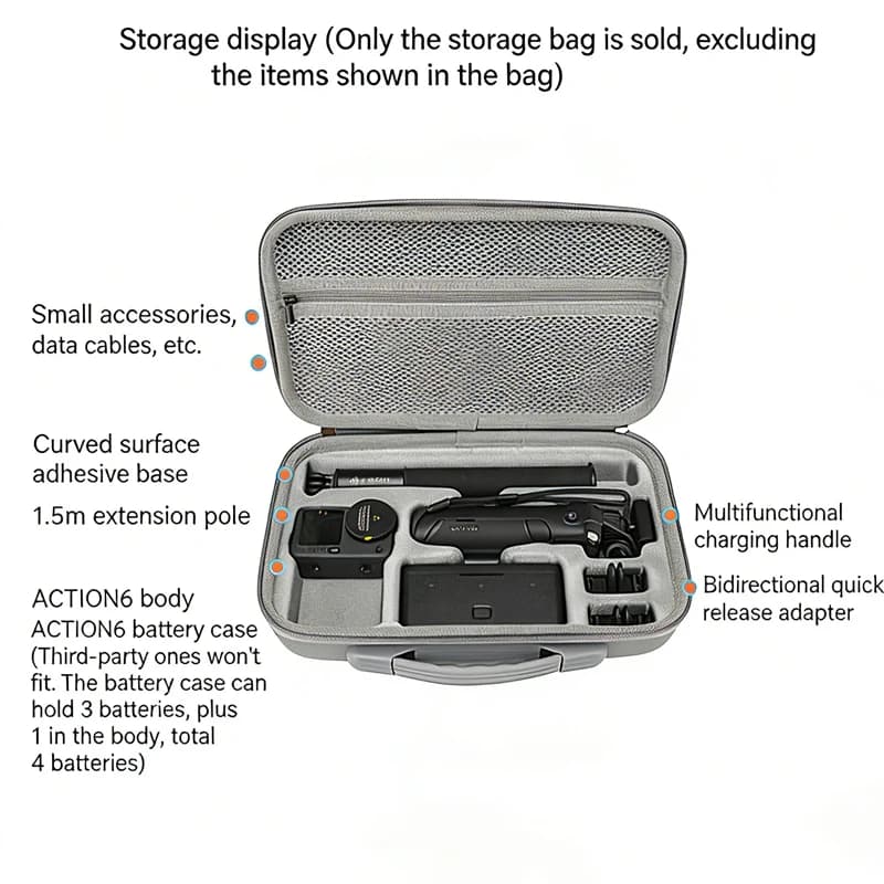 Portable Case for DJI Osmo Action 6/Action 5 Pro, Shockproof Travel Bag for Camera Accessories Action 6