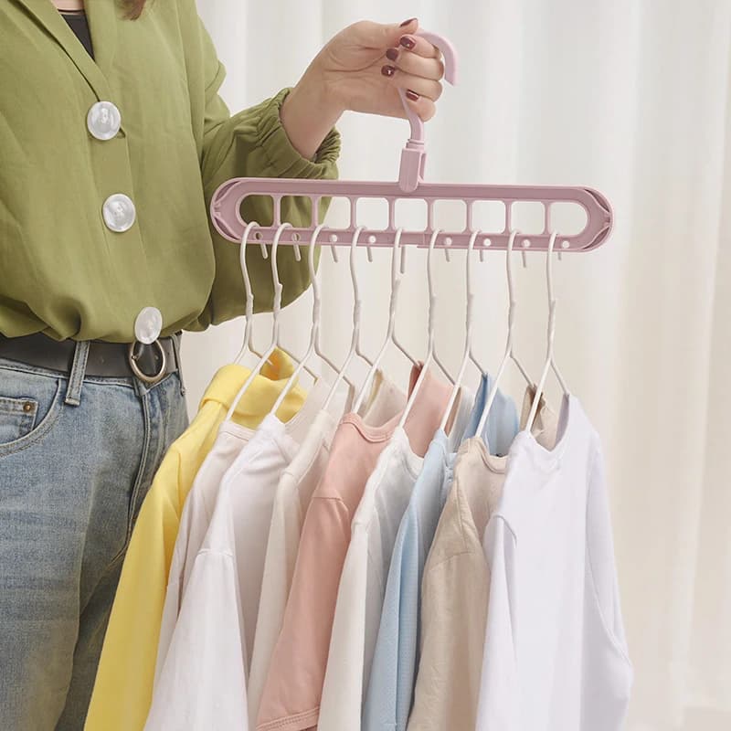 Multi Functional Clothes Hanger With Nine Holes And No Marks, Foldable, Household Clothing Storage Artifact, Drying Rack