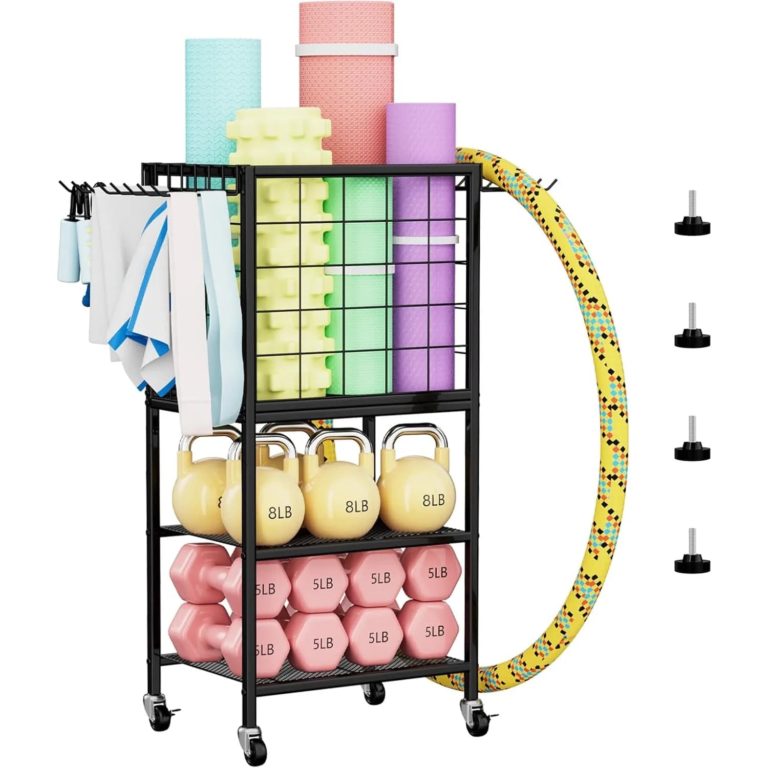 Home Gym weight holder - Organizer for dumbbells, resistance bands and yoga mat