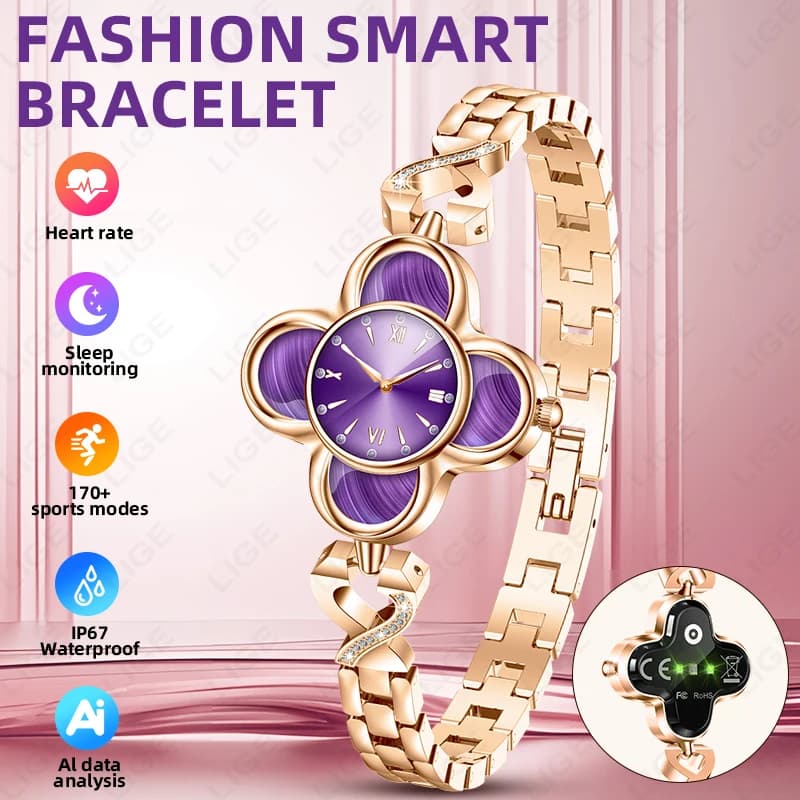 Orologi al Quarzo di Lusso LIGE per Donna, Braccialetto Intelligente con Monitoraggio della Frequenza Cardiaca e della Pressione Sanguigna, Smartwatch AI per la Salute, Cinturino Sportivo per Donne