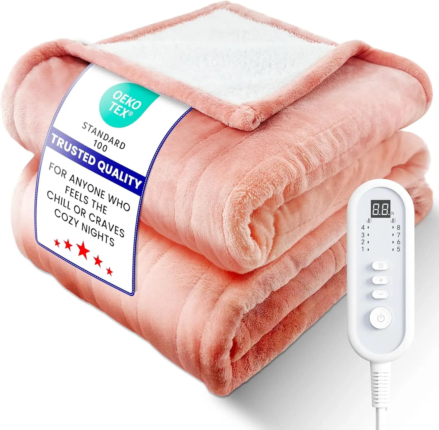 Coperta Elettrica Riscaldata a Grandezza Naturale, Ultra-Avvolgente in Flanella e Sherpa, Distribuzione Uniforme del Calore, 8 Impostazioni di Temperatura, Timer di Spegnimento Automatico