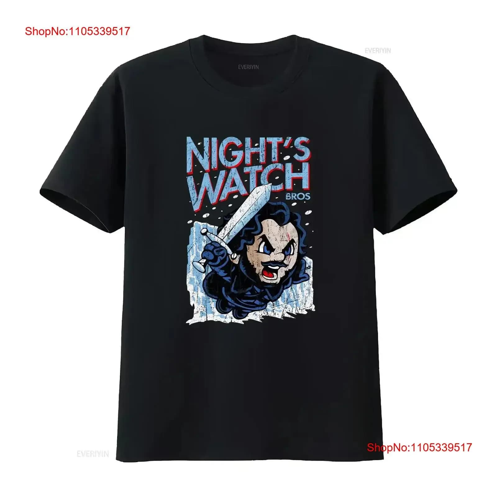 Women's Night's Bros T-shirt, vintage style, breathable, with Jon of The Wall print, sword, ice, throne, funny, fashionable streetwear