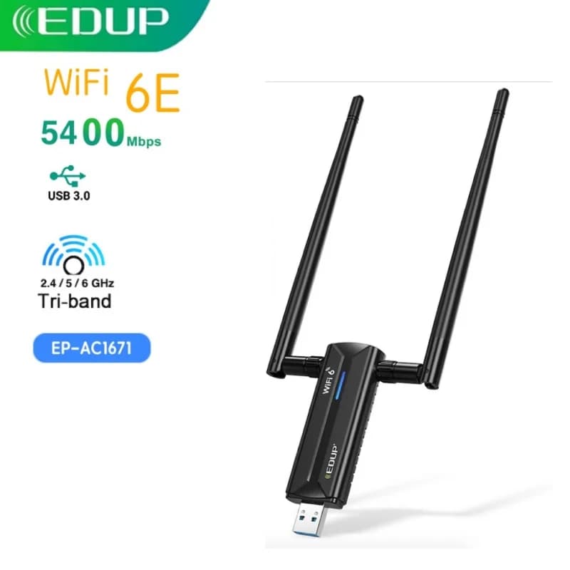 EDUP 1671 AX5400 WiFi 6E Adattatore wireless USB 3.0 Tri Band 2.4/5/6GHz Scheda di rete 802.11AX con antenna ad alto guadagno per PC portatile