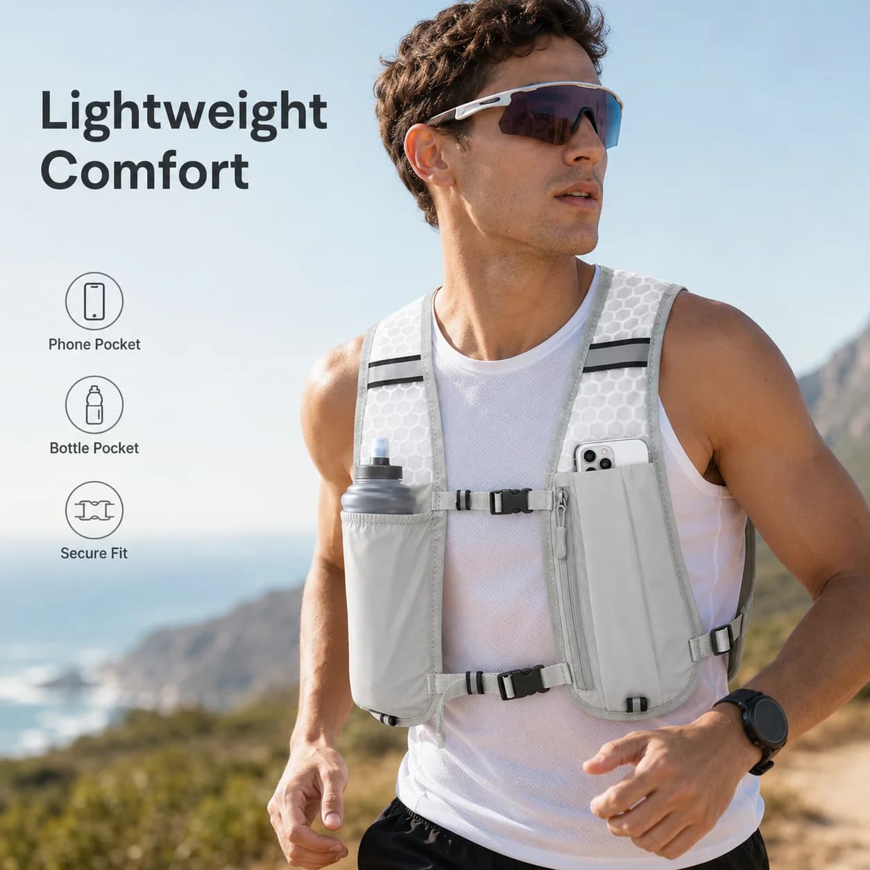 Zaino Idratazione Leggero per Corsa Outdoor, Gilet da Trail Running Impermeabile, Borsa per Ciclismo e Maratona, Zaino Sportivo Traspirante in Mesh
