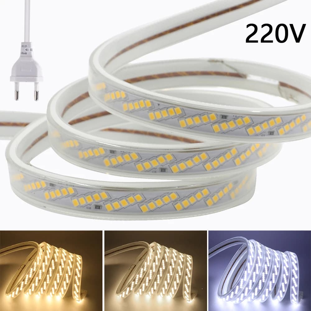 AC 220V Ha Condotto La Luce di Striscia 2835 320LED/M Ad Alta Luminosità Cucina Armadi Illuminazione Bianco Caldo Spina EU UK Lampada Flessibile Impermeabile