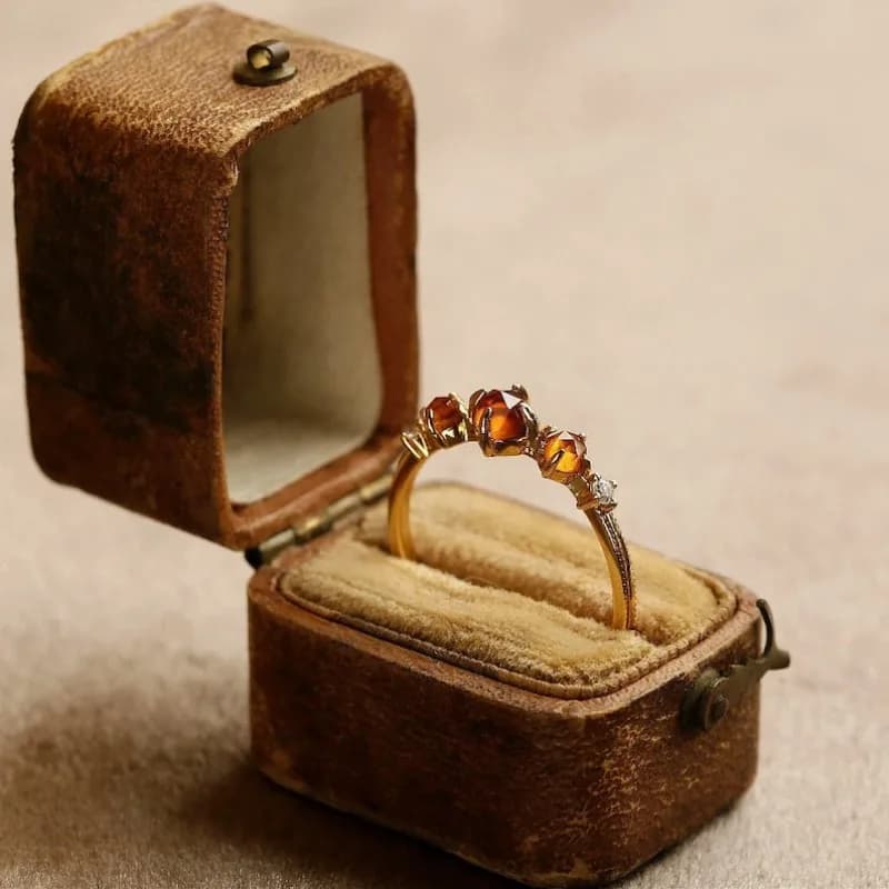 Anello magico con ambra solare, delicati anelli con granato arancione, gioielli con pietre preziose arancioni giapponesi, anello regolabile Boho delicato regalo per lei