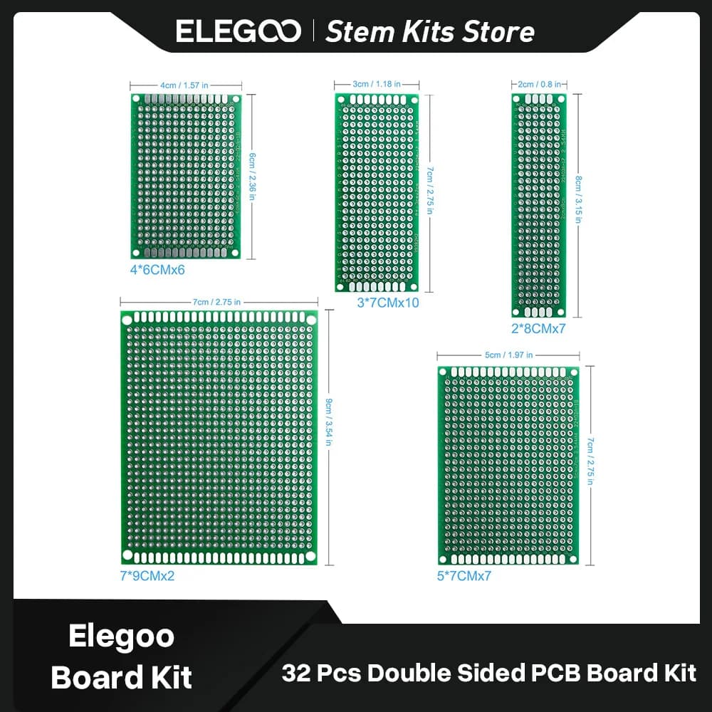 ELEGOO Kit prototipo per scheda PCB a doppia faccia da 32 pezzi per saldatura fai-da-te con 5 dimensioni compatibili con i Kit Arduino