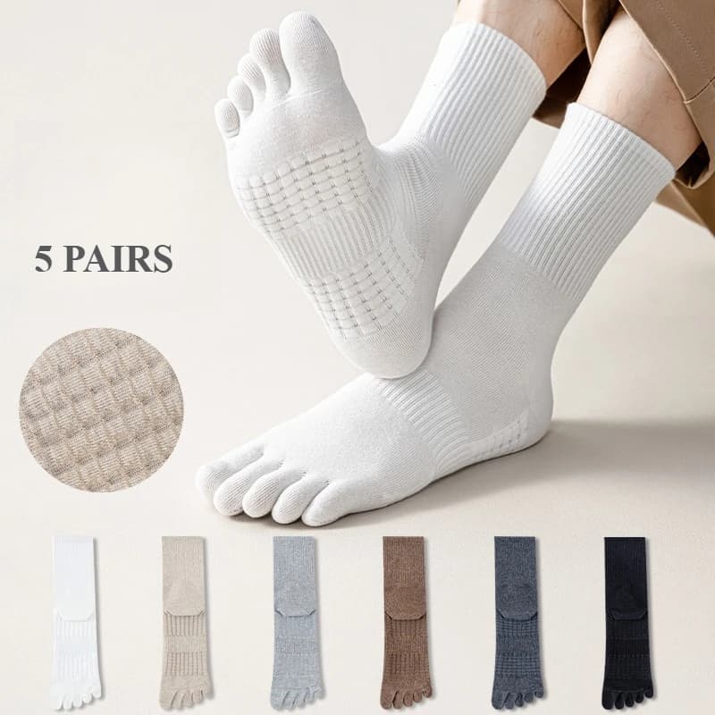 5 Pairs Men Toe Socks Anti-slip Sports Athletic Five Finger Socks High Quality Cotton Crew Socks Men