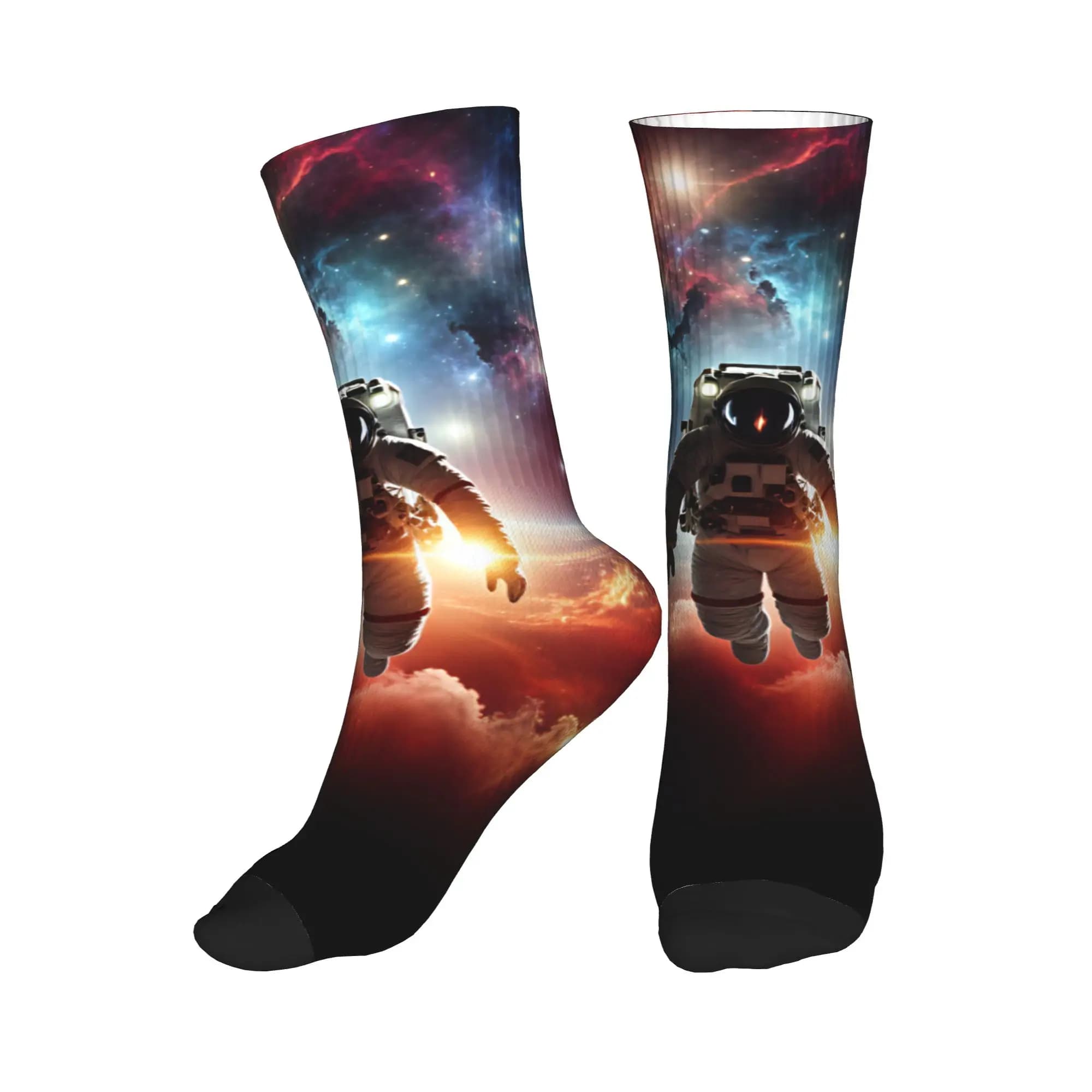 Cool Floating Astronaut Earth Colorful Nebula Space Sci-Fi Print Socks Men Women Warm 3D Print Basketball Sports Socks