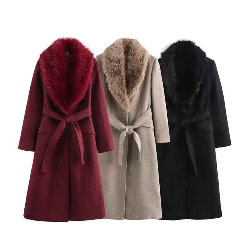 FRAYA LAB Cintura da donna Collo di pelliccia caldo Cappotto Colletto ribaltabile Tasca Decorazione bottoni Autunno/Inverno Nuovo abbigliamento da donna 2026 Nuovo